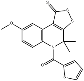 8-methoxy-4,4-dimethyl-5-(2-thienylcarbonyl)-4,5-dihydro-1H-[1,2]dithiolo[3,4-c]quinoline-1-thione Struktur