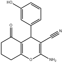 2-amino-4-(3-hydroxyphenyl)-5-oxo-5,6,7,8-tetrahydro-4H-chromene-3-carbonitrile Struktur