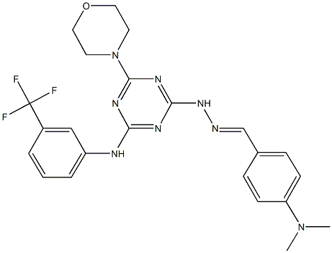 4-(dimethylamino)benzaldehyde {4-(4-morpholinyl)-6-[3-(trifluoromethyl)anilino]-1,3,5-triazin-2-yl}hydrazone Struktur