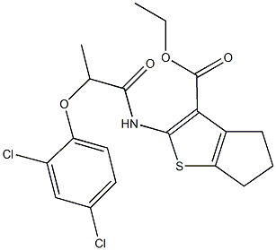 ethyl 2-{[2-(2,4-dichlorophenoxy)propanoyl]amino}-5,6-dihydro-4H-cyclopenta[b]thiophene-3-carboxylate Struktur