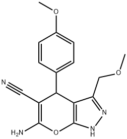 6-amino-3-(methoxymethyl)-4-(4-methoxyphenyl)-1,4-dihydropyrano[2,3-c]pyrazole-5-carbonitrile Struktur