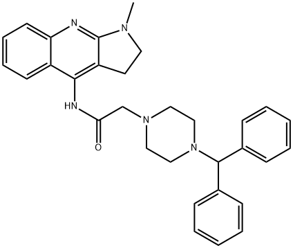 2-(4-benzhydryl-1-piperazinyl)-N-(1-methyl-2,3-dihydro-1H-pyrrolo[2,3-b]quinolin-4-yl)acetamide Struktur