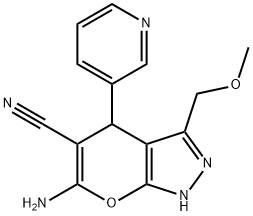 6-amino-3-(methoxymethyl)-4-(3-pyridinyl)-1,4-dihydropyrano[2,3-c]pyrazole-5-carbonitrile Struktur