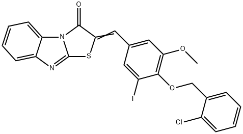 2-{4-[(2-chlorobenzyl)oxy]-3-iodo-5-methoxybenzylidene}[1,3]thiazolo[3,2-a]benzimidazol-3(2H)-one Struktur