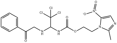 2-{5-nitro-2-methyl-1H-imidazol-1-yl}ethyl 2,2,2-trichloro-1-[(2-oxo-2-phenylethyl)amino]ethylcarbamate Struktur