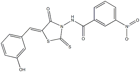 N-[5-(3-hydroxybenzylidene)-4-oxo-2-thioxo-1,3-thiazolidin-3-yl]-3-nitrobenzamide Struktur