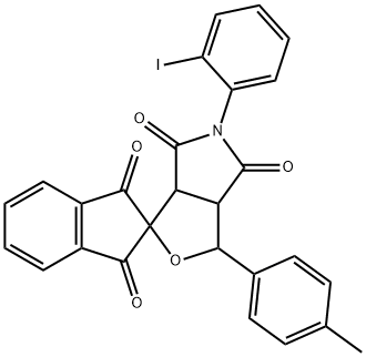 1-(4-methylphenyl)-5-(2-iodophenyl)-1,3-dihydro-1',3',4,6(2'H,3H,5H)-tetraoxospiro(1H-furo[3,4-c]pyrrole-3,2'-[1'H]-indene) Struktur