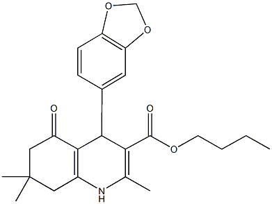 butyl 4-(1,3-benzodioxol-5-yl)-2,7,7-trimethyl-5-oxo-1,4,5,6,7,8-hexahydroquinoline-3-carboxylate Struktur