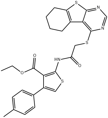 ethyl 4-(4-methylphenyl)-2-{[(5,6,7,8-tetrahydro[1]benzothieno[2,3-d]pyrimidin-4-ylsulfanyl)acetyl]amino}-3-thiophenecarboxylate Struktur