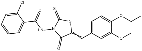 2-chloro-N-[5-(4-ethoxy-3-methoxybenzylidene)-4-oxo-2-thioxo-1,3-thiazolidin-3-yl]benzamide Struktur