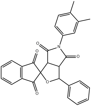 5-(3,4-dimethylphenyl)-1-phenyl-3a,6a-dihydrospiro[1H-furo[3,4-c]pyrrole-3,2'-(1'H)-indene]-1',3',4,6(2'H,3H,5H)-tetrone Struktur