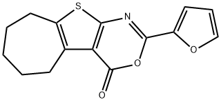 2-(2-furyl)-6,7,8,9-tetrahydro-4H,5H-cyclohepta[4,5]thieno[2,3-d][1,3]oxazin-4-one Struktur