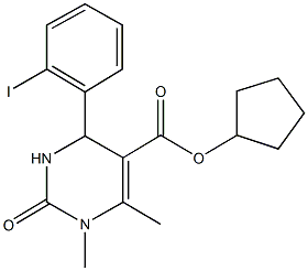 cyclopentyl 4-(2-iodophenyl)-1,6-dimethyl-2-oxo-1,2,3,4-tetrahydro-5-pyrimidinecarboxylate Struktur