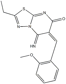 2-ethyl-5-imino-6-(2-methoxybenzylidene)-5,6-dihydro-7H-[1,3,4]thiadiazolo[3,2-a]pyrimidin-7-one Struktur