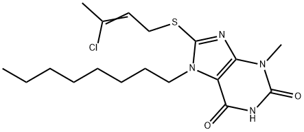 8-[(3-chloro-2-butenyl)sulfanyl]-3-methyl-7-octyl-3,7-dihydro-1H-purine-2,6-dione Struktur