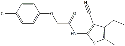 2-(4-chlorophenoxy)-N-(3-cyano-4-ethyl-5-methylthien-2-yl)acetamide Struktur