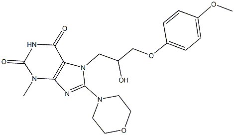 7-[2-hydroxy-3-(4-methoxyphenoxy)propyl]-3-methyl-8-(4-morpholinyl)-3,7-dihydro-1H-purine-2,6-dione Struktur