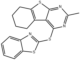 4-(1,3-benzothiazol-2-ylsulfanyl)-2-methyl-5,6,7,8-tetrahydro[1]benzothieno[2,3-d]pyrimidine Struktur