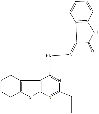 1H-indole-2,3-dione 3-[(2-ethyl-5,6,7,8-tetrahydro[1]benzothieno[2,3-d]pyrimidin-4-yl)hydrazone] Struktur