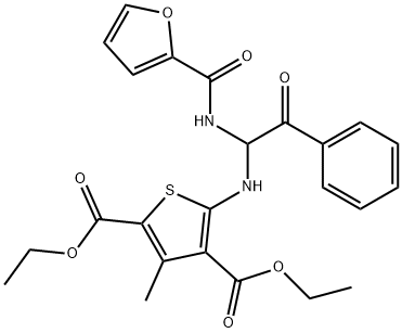 diethyl 5-{[1-(2-furoylamino)-2-oxo-2-phenylethyl]amino}-3-methyl-2,4-thiophenedicarboxylate Struktur