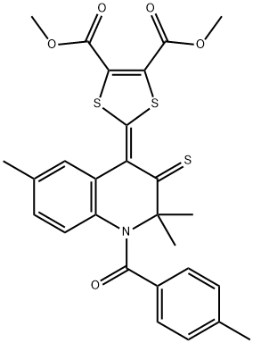 dimethyl 2-(2,2,6-trimethyl-1-(4-methylbenzoyl)-3-thioxo-2,3-dihydro-4(1H)-quinolinylidene)-1,3-dithiole-4,5-dicarboxylate Struktur