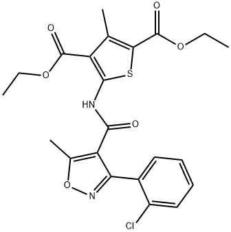 diethyl 5-({[3-(2-chlorophenyl)-5-methyl-4-isoxazolyl]carbonyl}amino)-3-methyl-2,4-thiophenedicarboxylate Struktur