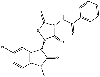 N-[5-(5-bromo-1-methyl-2-oxo-1,2-dihydro-3H-indol-3-ylidene)-4-oxo-2-thioxo-1,3-thiazolidin-3-yl]benzamide Struktur