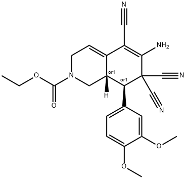 ethyl 6-amino-5,7,7-tricyano-8-(3,4-dimethoxyphenyl)-3,7,8,8a-tetrahydro-2(1H)-isoquinolinecarboxylate Struktur