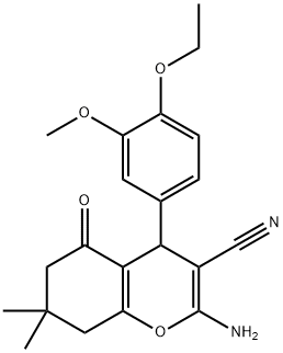 2-amino-4-(4-ethoxy-3-methoxyphenyl)-7,7-dimethyl-5-oxo-5,6,7,8-tetrahydro-4H-chromene-3-carbonitrile Struktur