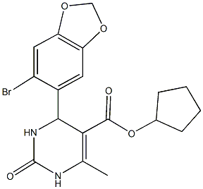 cyclopentyl 4-(6-bromo-1,3-benzodioxol-5-yl)-6-methyl-2-oxo-1,2,3,4-tetrahydro-5-pyrimidinecarboxylate Struktur