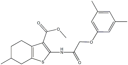 methyl 2-{[(3,5-dimethylphenoxy)acetyl]amino}-6-methyl-4,5,6,7-tetrahydro-1-benzothiophene-3-carboxylate Struktur