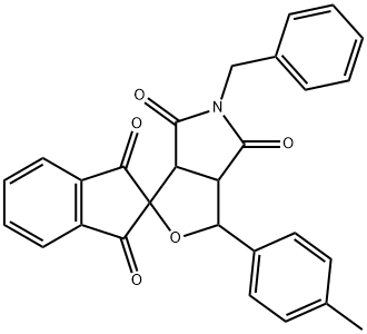 5-benzyl-1-(4-methylphenyl)-3a,6a-dihydrospiro[1H-furo[3,4-c]pyrrole-3,2'-(1'H)-indene]-1',3',4,6(2'H,3H,5H)-tetrone Struktur