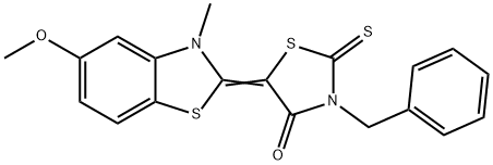 3-benzyl-5-(5-methoxy-3-methyl-1,3-benzothiazol-2(3H)-ylidene)-2-thioxo-1,3-thiazolidin-4-one Struktur