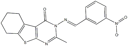 3-({3-nitrobenzylidene}amino)-2-methyl-5,6,7,8-tetrahydro[1]benzothieno[2,3-d]pyrimidin-4(3H)-one Struktur