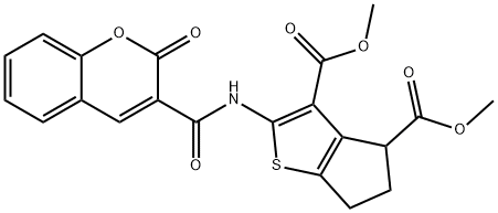 dimethyl 2-{[(2-oxo-2H-chromen-3-yl)carbonyl]amino}-5,6-dihydro-4H-cyclopenta[b]thiophene-3,4-dicarboxylate Struktur