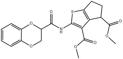 dimethyl 2-[(2,3-dihydro-1,4-benzodioxin-2-ylcarbonyl)amino]-5,6-dihydro-4H-cyclopenta[b]thiophene-3,4-dicarboxylate Struktur