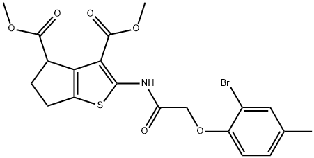 dimethyl 2-{[(2-bromo-4-methylphenoxy)acetyl]amino}-5,6-dihydro-4H-cyclopenta[b]thiophene-3,4-dicarboxylate Struktur