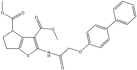 dimethyl 2-{[([1,1'-biphenyl]-4-yloxy)acetyl]amino}-5,6-dihydro-4H-cyclopenta[b]thiophene-3,4-dicarboxylate Struktur