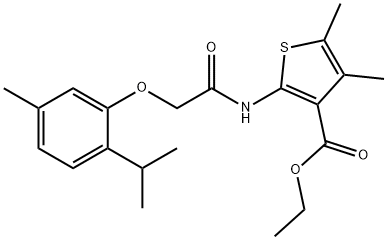 ethyl 2-{[(2-isopropyl-5-methylphenoxy)acetyl]amino}-4,5-dimethyl-3-thiophenecarboxylate Struktur