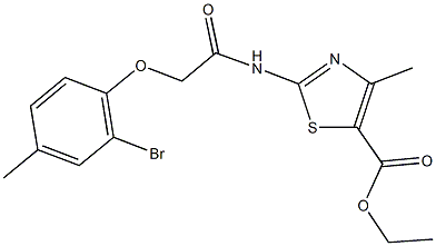 ethyl 2-{[(2-bromo-4-methylphenoxy)acetyl]amino}-4-methyl-1,3-thiazole-5-carboxylate Struktur