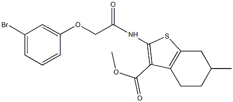 methyl 2-{[(3-bromophenoxy)acetyl]amino}-6-methyl-4,5,6,7-tetrahydro-1-benzothiophene-3-carboxylate Struktur