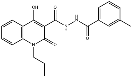 4-hydroxy-N'-[(3-methylphenyl)carbonyl]-2-oxo-1-propyl-1,2-dihydroquinoline-3-carbohydrazide Struktur