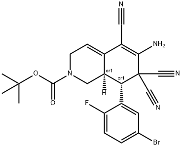 tert-butyl 6-amino-8-(5-bromo-2-fluorophenyl)-5,7,7-tricyano-3,7,8,8a-tetrahydro-2(1H)-isoquinolinecarboxylate Struktur