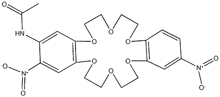 N-{3,13-bisnitro-6,7,9,10,17,18,20,21-octahydrodibenzo[b,k][1,4,7,10,13,16]hexaoxacyclooctadecin-2-yl}acetamide Struktur