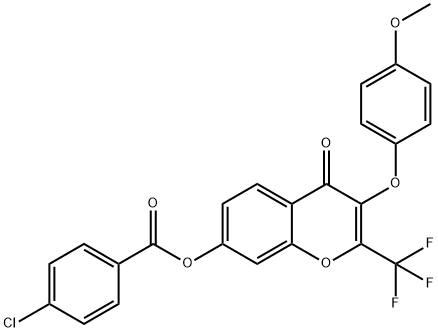 3-(4-methoxyphenoxy)-4-oxo-2-(trifluoromethyl)-4H-chromen-7-yl 4-chlorobenzoate Struktur