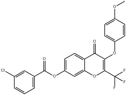 3-(4-methoxyphenoxy)-4-oxo-2-(trifluoromethyl)-4H-chromen-7-yl 3-chlorobenzoate Struktur