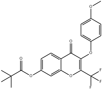 3-(4-methoxyphenoxy)-4-oxo-2-(trifluoromethyl)-4H-chromen-7-yl pivalate Struktur