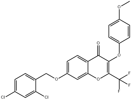 7-[(2,4-dichlorobenzyl)oxy]-3-(4-methoxyphenoxy)-2-(trifluoromethyl)-4H-chromen-4-one Struktur