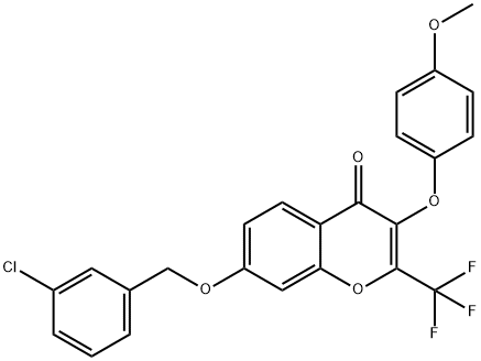 7-[(3-chlorobenzyl)oxy]-3-(4-methoxyphenoxy)-2-(trifluoromethyl)-4H-chromen-4-one Struktur