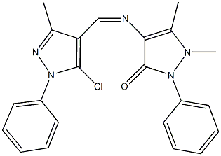 4-{[(5-chloro-3-methyl-1-phenyl-1H-pyrazol-4-yl)methylene]amino}-1,5-dimethyl-2-phenyl-1,2-dihydro-3H-pyrazol-3-one Struktur